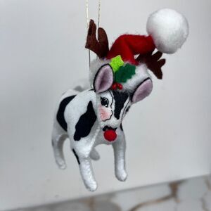 Annalee Christmas Ornament Cow Reindeer Rudolph Felt 4in Kitsch Retro
